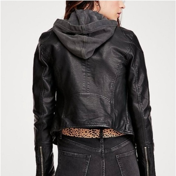 Free people vegan leather jacket with hoodie - Picture 3 of 9